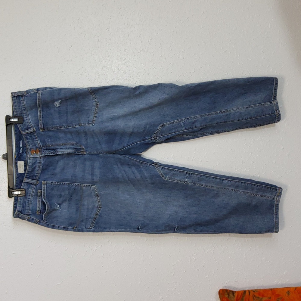 Pilcro Distressed Denim Patch Pocket Jeans Size 18W Plus Blue Straight Leg